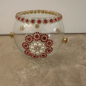 Decorative Glass Bowl with Red and Gold Accents